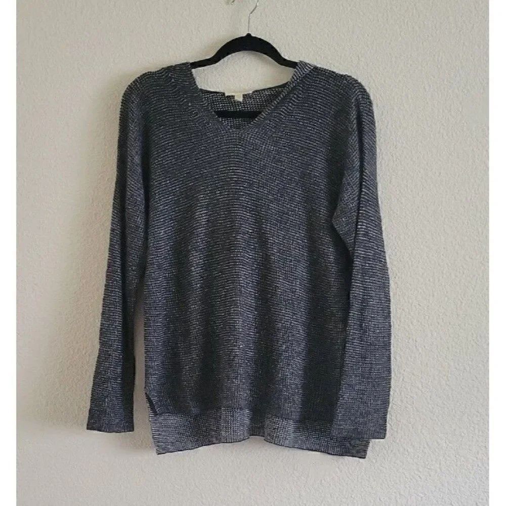 Eileen Fisher Linen Crochet V-neck  Hooded Pullover Top Size XS